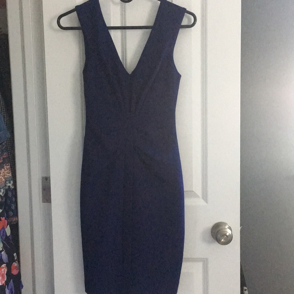Navy Blue v-neck form fitted dress